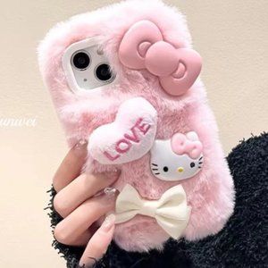 Hello kitty Cute love 3D Bow Plush phone case 12